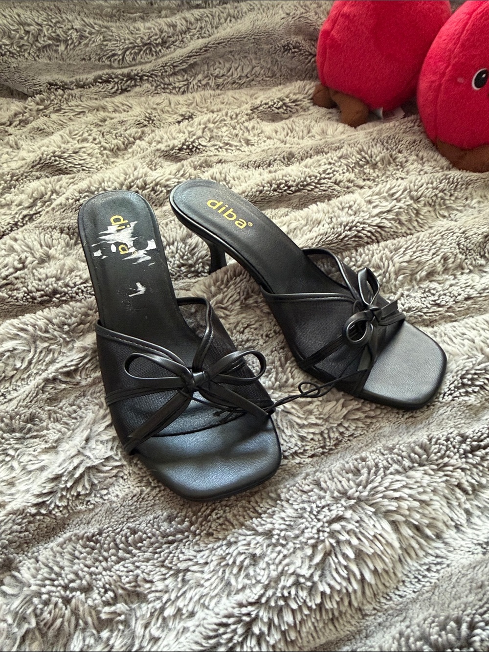 diba Black Bow-Accent Slide kitten Heels for Women